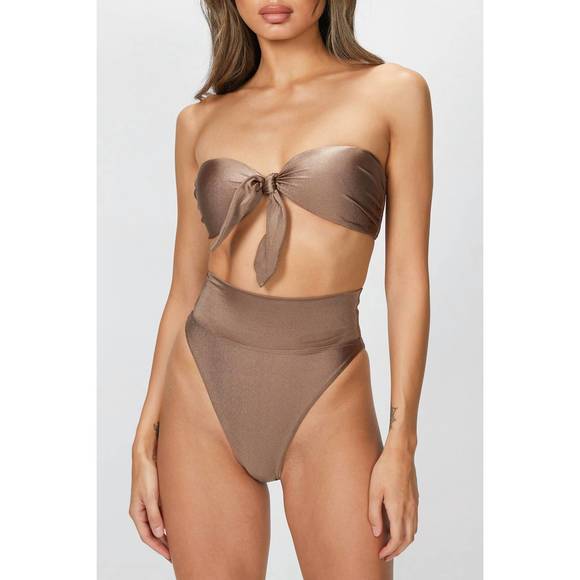 NEW ADRIANA DEGREAS solid high-leg strapless bikini set in nut brown - Picture 1 of 2